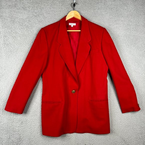 Talbots Blazer Womens Size 12 Red Long 100% Wool Vintage 1 Button - Picture 1 of 16